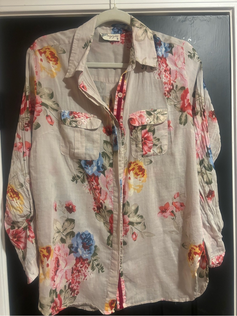 Light Beige Floral Button-Front Shirt